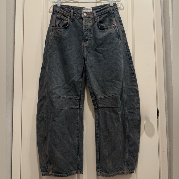Free People Baggy Jeans Womens 26 Blue Ian Indigo Lucky You Mid Rise Barrel - Picture 3 of 7